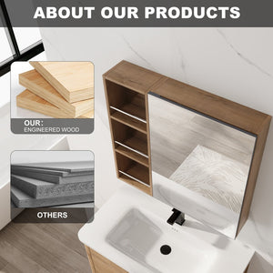 English Elm 29.63 Inch Wall Mounted Bathroom Mirror Cabinet with Adjustable Shelves and Jewelry Storage W999S00554