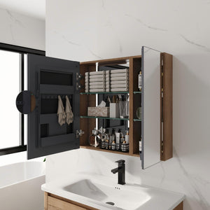 English Elm 29.63 Inch Wall Mounted Medicine Cabinet Set with Mirrored Doors and Adjustable Shelves W999S00555