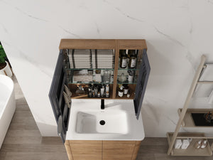 English Elm 29.63 Inch Wall Mounted Medicine Cabinet Set with Mirrored Doors and Adjustable Shelves W999S00555