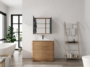 English Elm 29.63 Inch Wall Mounted Medicine Cabinet Set with Mirrored Doors and Adjustable Shelves W999S00555