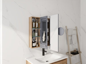 English Elm 29.63 Inch Wall Mounted Medicine Cabinet Set with Mirrored Doors and Adjustable Shelves W999S00555