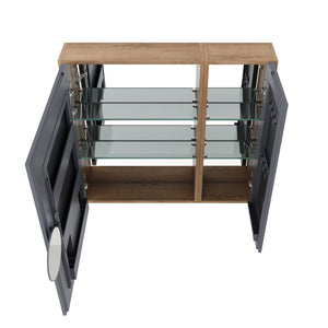 English Elm 29.63 Inch Wall Mounted Medicine Cabinet Set with Mirrored Doors and Adjustable Shelves W999S00555