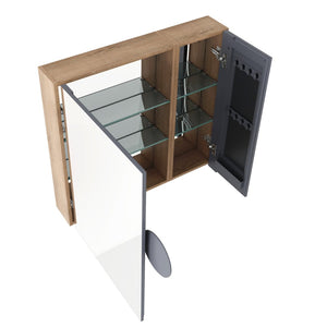 English Elm 29.63 Inch Wall Mounted Medicine Cabinet Set with Mirrored Doors and Adjustable Shelves W999S00555