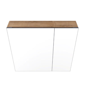 English Elm 29.63 Inch Wall Mounted Medicine Cabinet Set with Mirrored Doors and Adjustable Shelves W999S00555