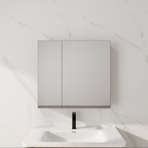 English Elm 29.63 Inch Wall Mounted Medicine Cabinet Set with Mirrored Doors and Adjustable Shelves W999S00555