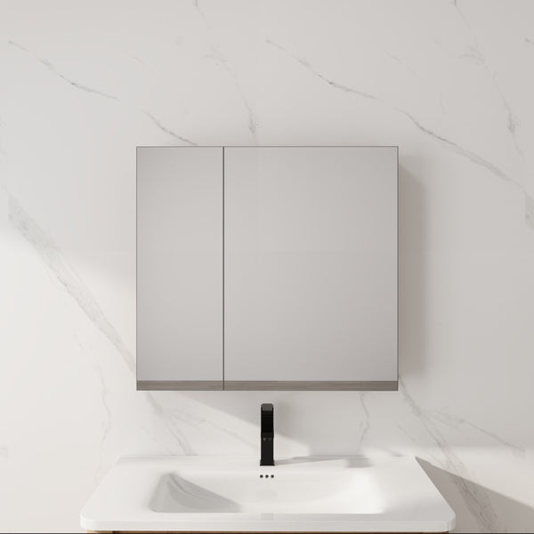 English Elm 29.63 Inch Wall Mounted Medicine Cabinet Set with Mirrored Doors and Adjustable Shelves W999S00555