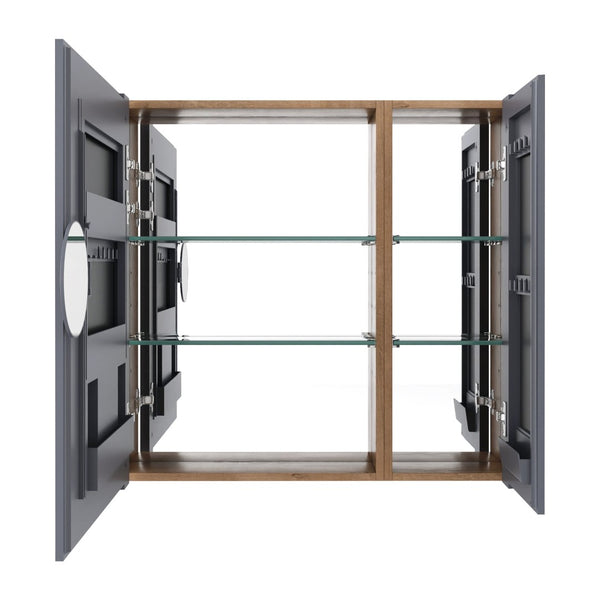 English Elm 29.63 Inch Wall Mounted Medicine Cabinet Set with Mirrored Doors and Adjustable Shelves W999S00555