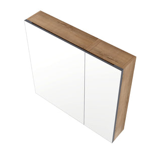 English Elm 29.63 Inch Wall Mounted Medicine Cabinet Set with Mirrored Doors and Adjustable Shelves W999S00555