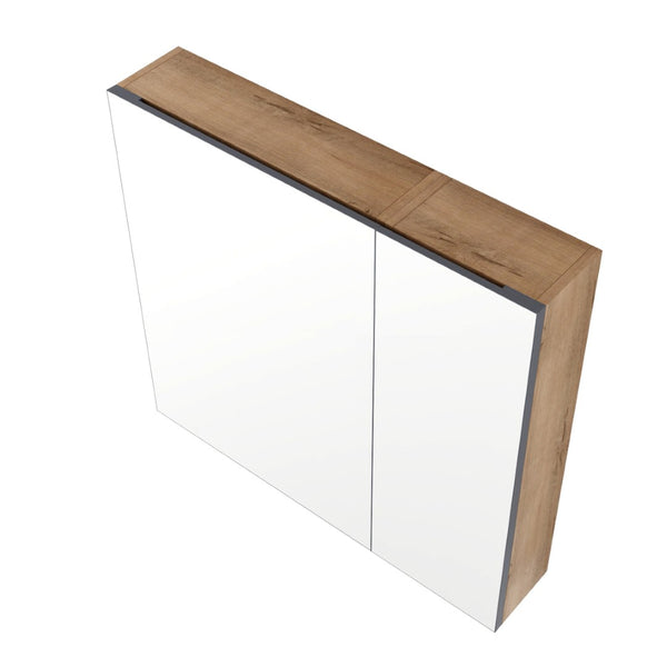 English Elm 29.63 Inch Wall Mounted Medicine Cabinet Set with Mirrored Doors and Adjustable Shelves W999S00555