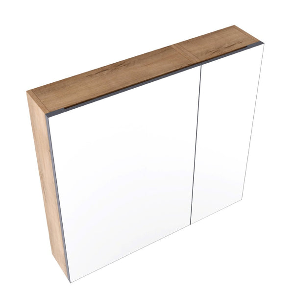 English Elm 29.63 Inch Wall Mounted Medicine Cabinet Set with Mirrored Doors and Adjustable Shelves W999S00555