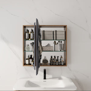 English Elm 29.63 Inch Wall Mounted Medicine Cabinet Set with Mirrored Doors and Adjustable Shelves W999S00555