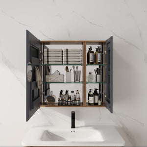 English Elm 29.63 Inch Wall Mounted Medicine Cabinet Set with Mirrored Doors and Adjustable Shelves W999S00555
