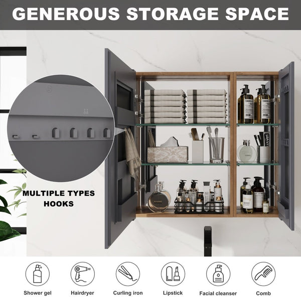 English Elm 29.63 Inch Wall Mounted Medicine Cabinet Set with Mirrored Doors and Adjustable Shelves W999S00555