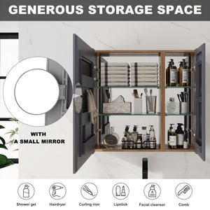 English Elm 29.63 Inch Wall Mounted Medicine Cabinet Set with Mirrored Doors and Adjustable Shelves W999S00555