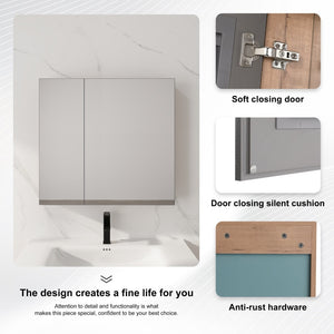 English Elm 29.63 Inch Wall Mounted Medicine Cabinet Set with Mirrored Doors and Adjustable Shelves W999S00555