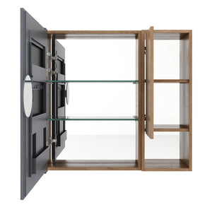 English Elm 29.63 Inch Plywood Medicine Cabinet Wall Mount with Glass Shelves and Jewelry Organizer W999S00557