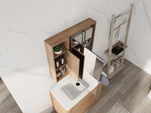 English Elm 29.63 Inch Plywood Medicine Cabinet Wall Mount with Glass Shelves and Jewelry Organizer W999S00557