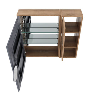 English Elm 29.63 Inch Plywood Medicine Cabinet Wall Mount with Glass Shelves and Jewelry Organizer W999S00557