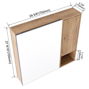 English Elm 29.63 Inch Plywood Medicine Cabinet Wall Mount with Glass Shelves and Jewelry Organizer W999S00557