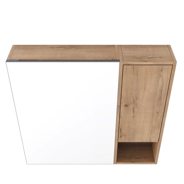 English Elm 29.63 Inch Plywood Medicine Cabinet Wall Mount with Glass Shelves and Jewelry Organizer W999S00557