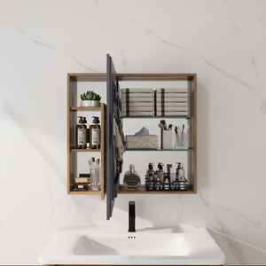 English Elm 29.63 Inch Plywood Medicine Cabinet Wall Mount with Glass Shelves and Jewelry Organizer W999S00557
