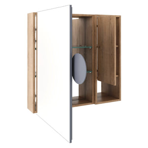 English Elm 29.63 Inch Plywood Medicine Cabinet Wall Mount with Glass Shelves and Jewelry Organizer W999S00557
