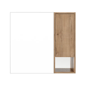 English Elm 29.63 Inch Plywood Medicine Cabinet Wall Mount with Glass Shelves and Jewelry Organizer W999S00557