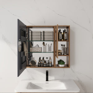 English Elm 29.63 Inch Plywood Medicine Cabinet Wall Mount with Glass Shelves and Jewelry Organizer W999S00557