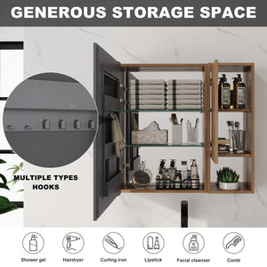 English Elm 29.63 Inch Plywood Medicine Cabinet Wall Mount with Glass Shelves and Jewelry Organizer W999S00557