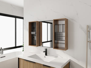 English Elm 43.5 Inch Wall Mounted Medicine Cabinet with Mirror Plywood Storage and Organizer Bins W999S00558