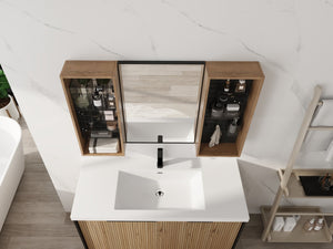 English Elm 43.5 Inch Wall Mounted Medicine Cabinet with Mirror Plywood Storage and Organizer Bins W999S00558