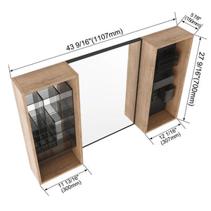 English Elm 43.5 Inch Wall Mounted Medicine Cabinet with Mirror Plywood Storage and Organizer Bins W999S00558