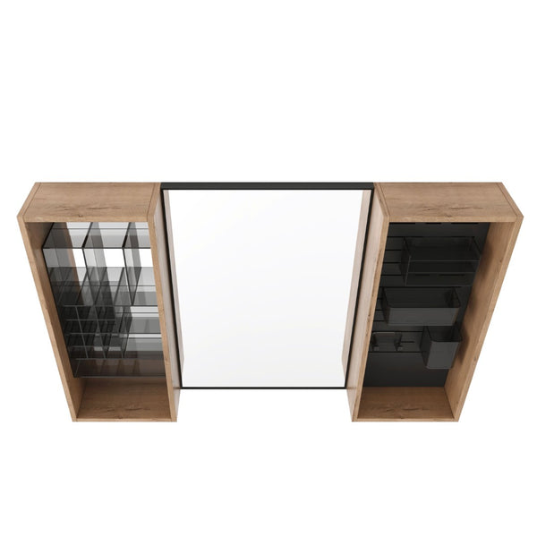 English Elm 43.5 Inch Wall Mounted Medicine Cabinet with Mirror Plywood Storage and Organizer Bins W999S00558