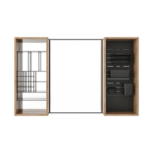 English Elm 43.5 Inch Wall Mounted Medicine Cabinet with Mirror Plywood Storage and Organizer Bins W999S00558