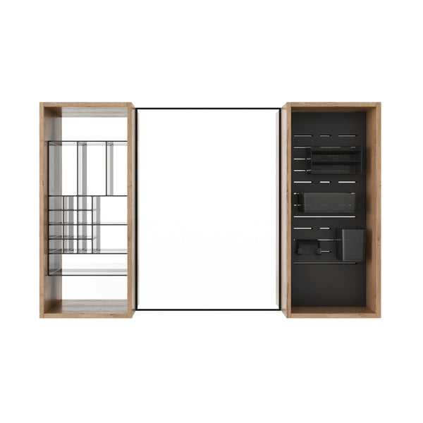 English Elm 43.5 Inch Wall Mounted Medicine Cabinet with Mirror Plywood Storage and Organizer Bins W999S00558