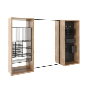 English Elm 43.5 Inch Wall Mounted Medicine Cabinet with Mirror Plywood Storage and Organizer Bins W999S00558