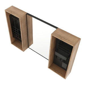 English Elm 43.5 Inch Wall Mounted Medicine Cabinet with Mirror Plywood Storage and Organizer Bins W999S00558