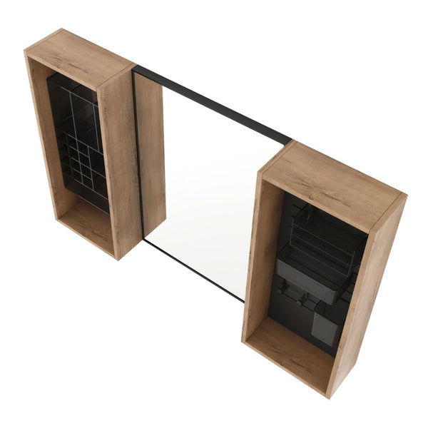 English Elm 43.5 Inch Wall Mounted Medicine Cabinet with Mirror Plywood Storage and Organizer Bins W999S00558