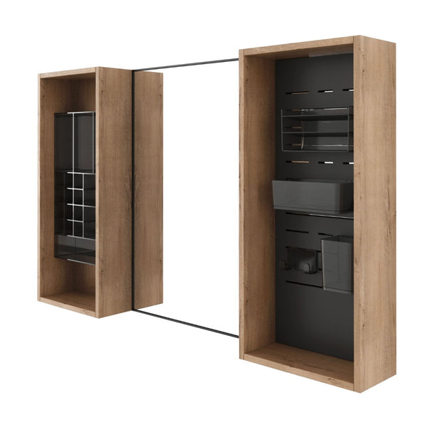 English Elm 43.5 Inch Wall Mounted Medicine Cabinet with Mirror Plywood Storage and Organizer Bins W999S00558