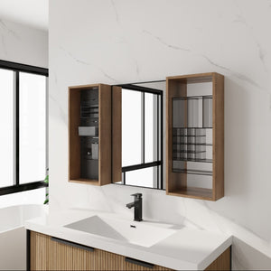 English Elm 43.5 Inch Wall Mounted Medicine Cabinet with Mirror Plywood Storage and Organizer Bins W999S00558