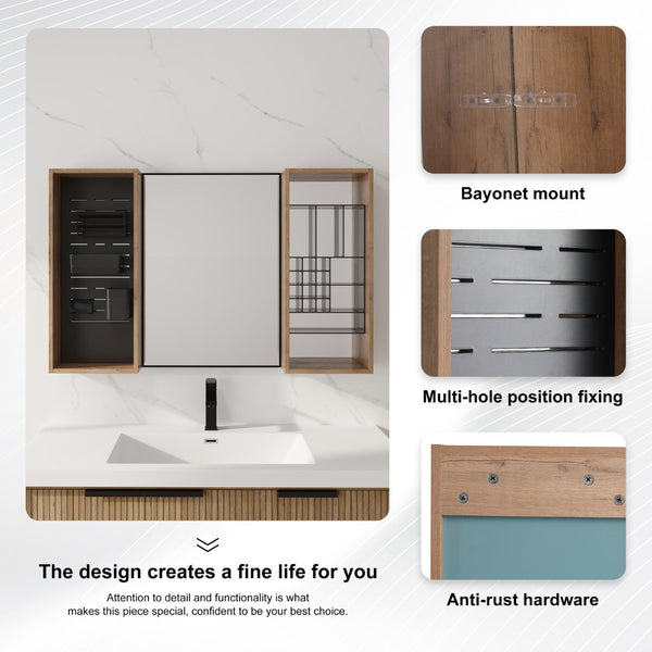 English Elm 43.5 Inch Wall Mounted Medicine Cabinet with Mirror Plywood Storage and Organizer Bins W999S00558