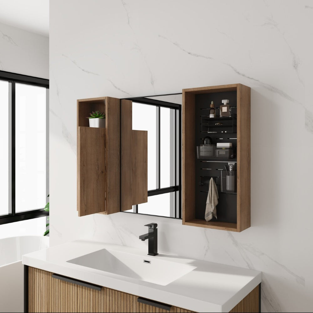 English Elm 41.6 Inch Wall Mounted Bathroom Medicine Cabinet with Mirror Soft Close Plywood Storage Soft Close Door with Accessories W999S00559