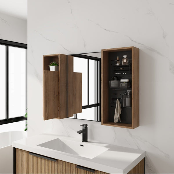 English Elm 41.6 Inch Wall Mounted Bathroom Medicine Cabinet with Mirror Soft Close Plywood Storage Soft Close Door with Accessories W999S00559