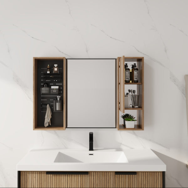 English Elm 41.6 Inch Wall Mounted Bathroom Medicine Cabinet with Mirror Soft Close Plywood Storage Soft Close Door with Accessories W999S00559