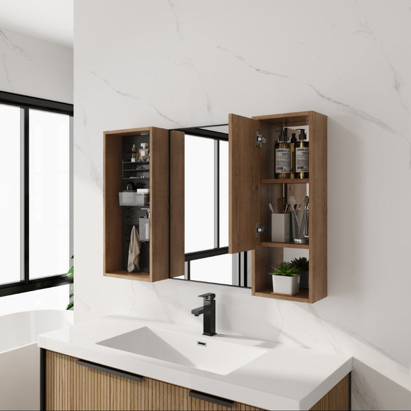 English Elm 41.6 Inch Wall Mounted Bathroom Medicine Cabinet with Mirror Soft Close Plywood Storage Soft Close Door with Accessories W999S00559