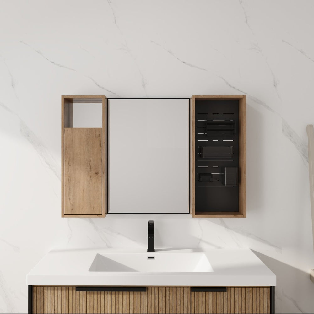 English Elm 41.6 Inch Wall Mounted Bathroom Medicine Cabinet with Mirror Soft Close Plywood Storage Soft Close Door with Accessories W999S00559