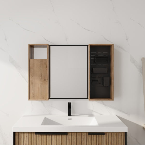 English Elm 41.6 Inch Wall Mounted Bathroom Medicine Cabinet with Mirror Soft Close Plywood Storage Soft Close Door with Accessories W999S00559