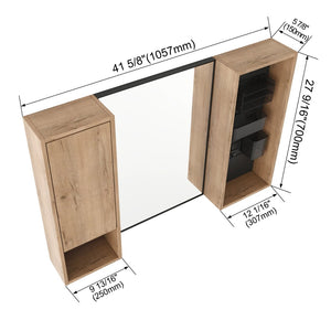 English Elm 41.6 Inch Wall Mounted Bathroom Medicine Cabinet with Mirror Soft Close Plywood Storage Soft Close Door with Accessories W999S00559