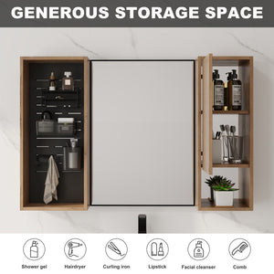 English Elm 41.6 Inch Wall Mounted Bathroom Medicine Cabinet with Mirror Soft Close Plywood Storage Soft Close Door with Accessories W999S00559