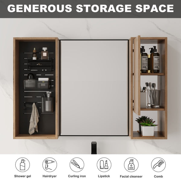 English Elm 41.6 Inch Wall Mounted Bathroom Medicine Cabinet with Mirror Soft Close Plywood Storage Soft Close Door with Accessories W999S00559